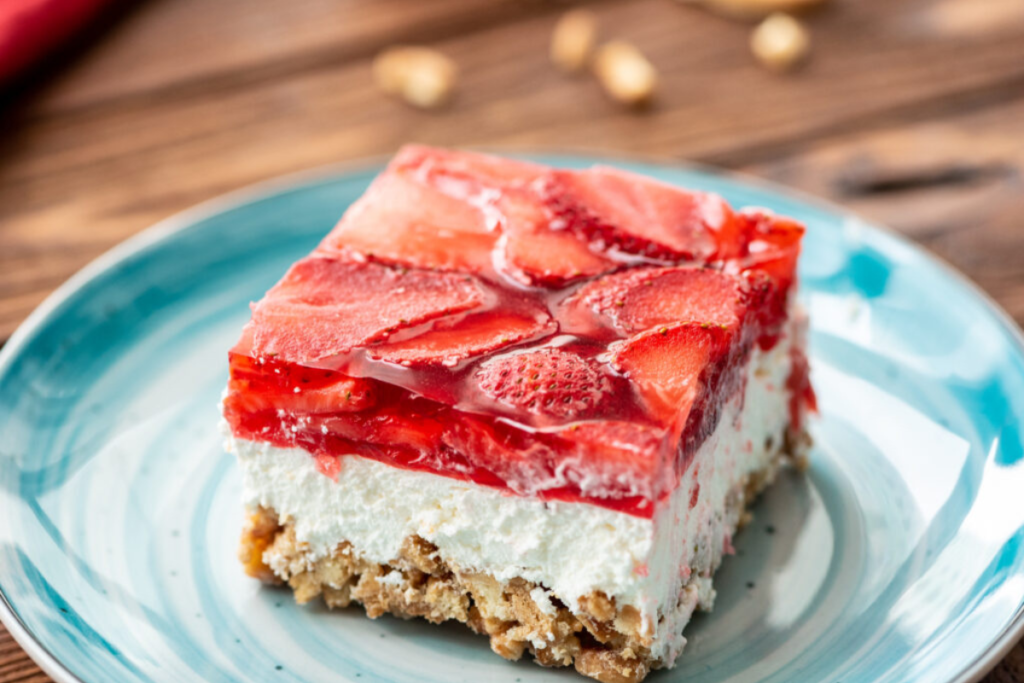 bbg dessert a strawberry pretzel salad